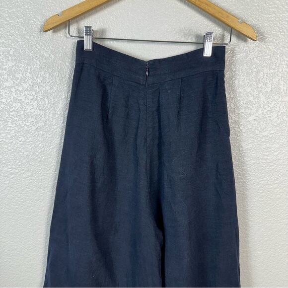 WHIT New York Womens Clemence Linen Wide Leg Crop Pant in Navy Blue Size 2 - Picture 8 of 11